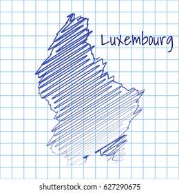 Map of Luxembourg, blue sketch abstract background. The hand drawn map on school grid background texture. scribble pan vector illustration