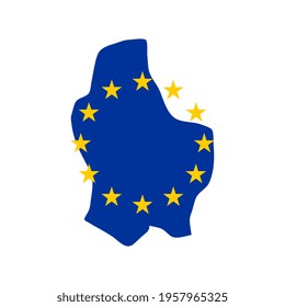 Map of Luxembourg with European Union flag isolated on white background.