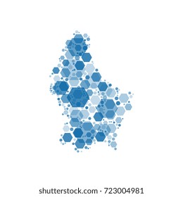 map of luxembourg filled with hexagons of different sizes and degrees of transparency