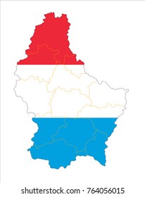 Map Of Luxembourg With Flag Isolated On White Background.