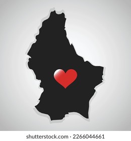 Map of Luxembourg with heart silhouette. Vector.