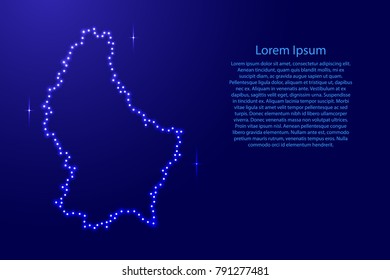 Map Luxembourg from luminous blue star space points on the contour for banner, poster, greeting card, of vector illustration.
