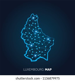 Map of Luxembourg made with connected lines and glowing dots.