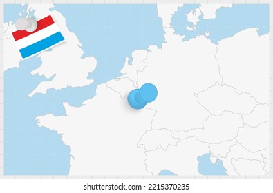 Map of Luxembourg with a pinned blue pin. Pinned flag of Luxembourg, vector illustration.