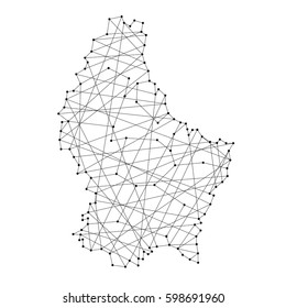 Map of Luxembourg from polygonal black lines and dots of vector illustration