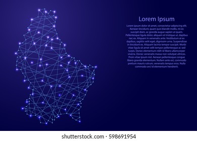 Map of Luxembourg from polygonal blue lines and glowing stars vector illustration