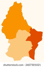 Map of Luxembourg with regions. Just a simple country border map with region division. Orange color palette. Blank Luxembourg shape with administrative division. Vector illustration.