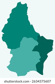 Mapa de Luxemburgo com regiões. Apenas um simples mapa de fronteira de país com divisão de região. Paleta de cores azul-petróleo. Forma em branco do Luxemburgo com divisão administrativa. Ilustração vetorial.