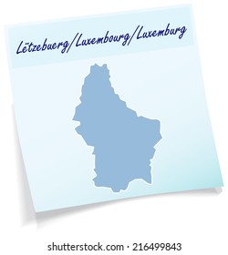 Map of Luxembourg as sticky note in blue