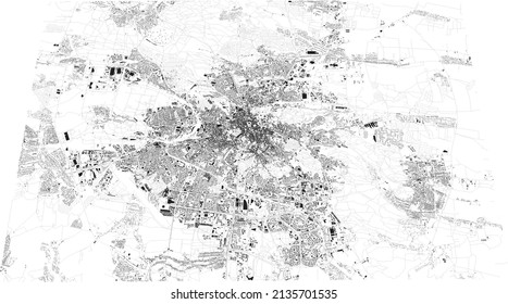 Map of Lviv, Ukraine. Buildings and city center. Aerial view. Roads and communication routes. 3d rendering. Access points to the city
