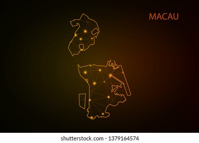Map of Macao. Wire frame 3D mesh polygonal network line, design sphere, dot and structure. communications map of Macao. Vector Illustration EPS10. - Vector - Vector