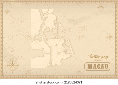 Map of Macau in the old style, brown graphics in retro fantasy style