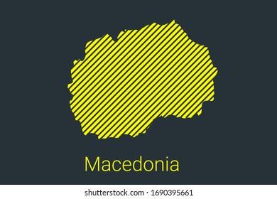 Map of Macedonia with black stripes on a yellow background for coronavirus infographics and quarantine area markers and restrictions. vector illustration