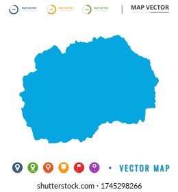 Map of Macedonia blue and set pin icon.