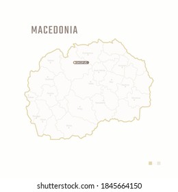 Karte von Mazedonien mit Grenze, Städten und Hauptstadt Skopje. Jede Stadt hat ein eigenes Design. Vektorgrafik