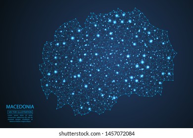 A map of Macedonia consisting of 3D triangles, lines, points, and connections. Vector illustration of the EPS 10.