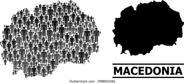 Map of Macedonia for demographics applications. Vector nation mosaic. Concept map of Macedonia composed of human pictograms. Demographic concept in dark grey color tones.
