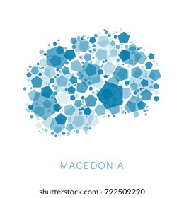 map of Macedonia filled with abstract mosaic of pentagons of different sizes and degrees of transparency