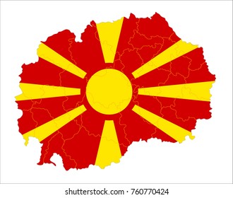 Map Of Macedonia With Flag Isolated On White Background.