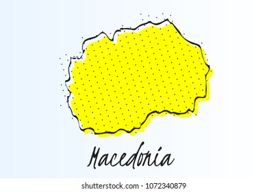 Map of Macedonia, halftone abstract background. The black dots on a yellow background. drawn border line. vector illustration