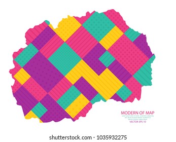 Map of Macedonia - Modern Geometric dots and lines background, colorful carving art - blue, yellow and purple. Vector illustration eps 10.