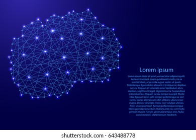 Map of Macedonia from polygonal blue lines and glowing stars vector illustration