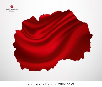 Map of Macedonia with red fabric draping background in vector.
