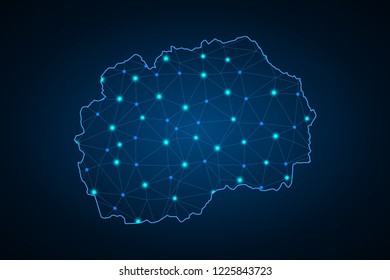 Map of Macedonia. Wire frame 3D mesh polygonal network line, design sphere, dot and structure. communications map of Macedonia. Vector Illustration EPS10.