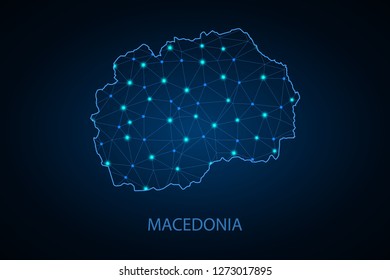 Map of Macedonia. Wire frame 3D mesh polygonal network line, design sphere, dot and structure. communications map of Macedonia. Vector Illustration EPS10. - Vector