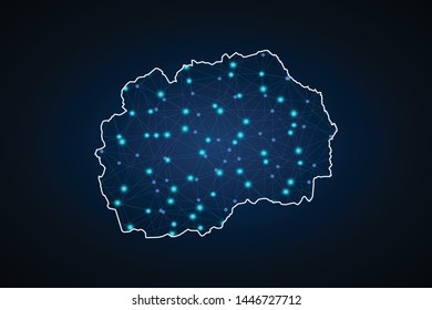Map of Macedonia. Wire frame 3D mesh polygonal network line, design sphere, dot and structure. communications map of Macedonia. Vector Illustration EPS10. - Vector

