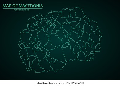 Map of Macedonia,Green map on dark background of map of Macedonia symbol for your web site design map. Vector illustration eps 10.