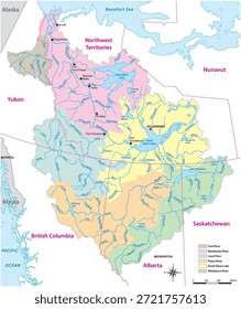 Mapa de la cuenca de drenaje del río Mackenzie, Canadá