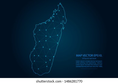 map of Madagascar with Abstract mash line and point scales on Dark background . Wire frame 3D mesh polygonal network line, design polygon sphere, dot and structure. Vector illustration eps 10.