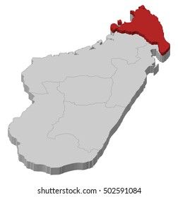 Map - Madagascar, Antsiranana - 3D-Illustration