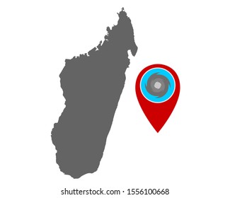 Map of Madagascar and pin with hurricane warning
