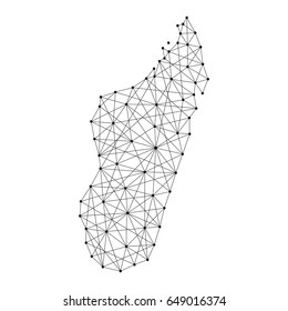 Map of Madagascar from polygonal black lines and dots of vector illustration