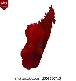 Mapa de Madagascar - Rojo Geométrico Rumpled Triangular, Diseño Poligonal. Ilustración vectorial eps 10.