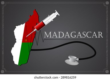 Map of Madagascar with Stethoscope and syringe.