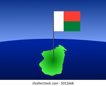 mapa de Madagascar e sua bandeira na ilustração com vara