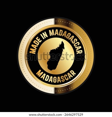 Map of Madagascar. Vector illustration. Logo, Icon, and Symbol. Madagascar map gold seal. 