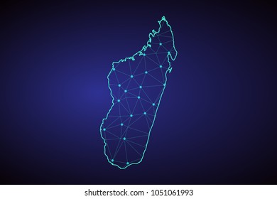 Map of Madagascar. Wire frame 3D mesh polygonal network line, design sphere, dot and structure. communications map of Madagascar. Vector Illustration EPS10.