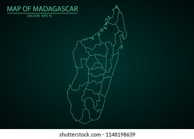 Map of Madagascar,Green map on dark background of map of Madagascar symbol for your web site design map. Vector illustration eps 10.