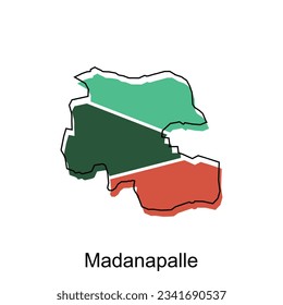 Mapa de la plantilla de vector Madanapalle con contorno, estilo de esbozo gráfico aislado en fondo blanco