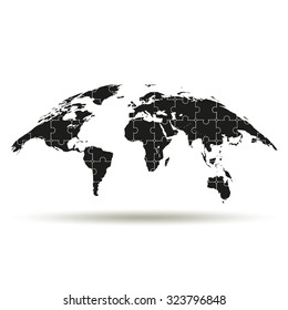 Map made of individual puzzle pieces. curved map of the world
