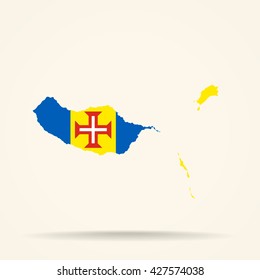 Map of Madeira in Madeira flag colors