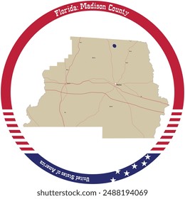 Map of Madison County in Florida, USA arranged in a circle.
