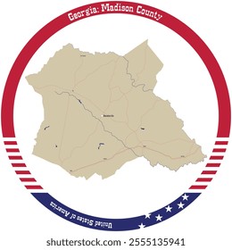 Map of Madison County in Georgia, USA arranged in a circle.