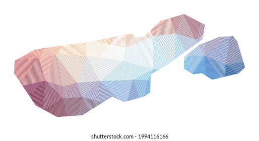 Map of Madre de Dios Island. Low poly illustration of the island. Geometric design with stripes. Technology, internet, network concept. Vector illustration.