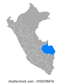 Map of Madre de Dios in Peru on white