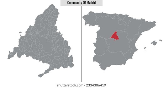mapa de la comunidad autónoma de Madrid de España y ubicación en el mapa español